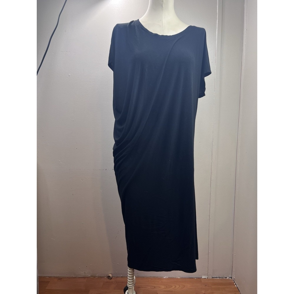 Athleta Drape Dress Black Women's Medium Round Neck Short Sleeve‎ Asymmetrical